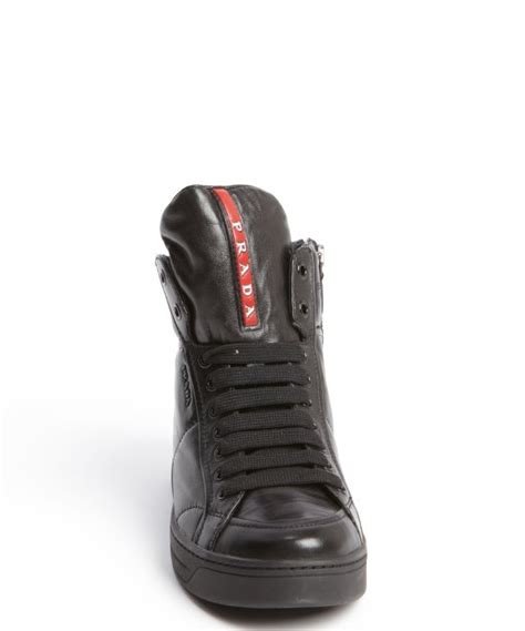 prada black leather zipper detail high top sneakers|Prada Re.